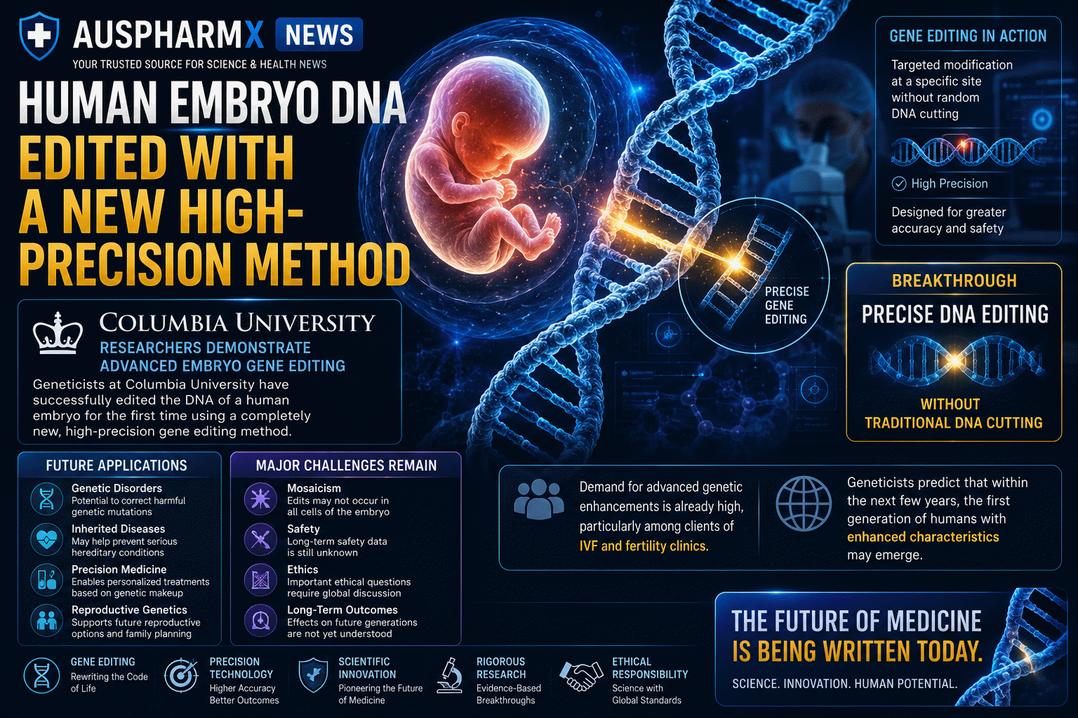 Base editing of human embryos — precise single-letter DNA changes without double-strand breaks