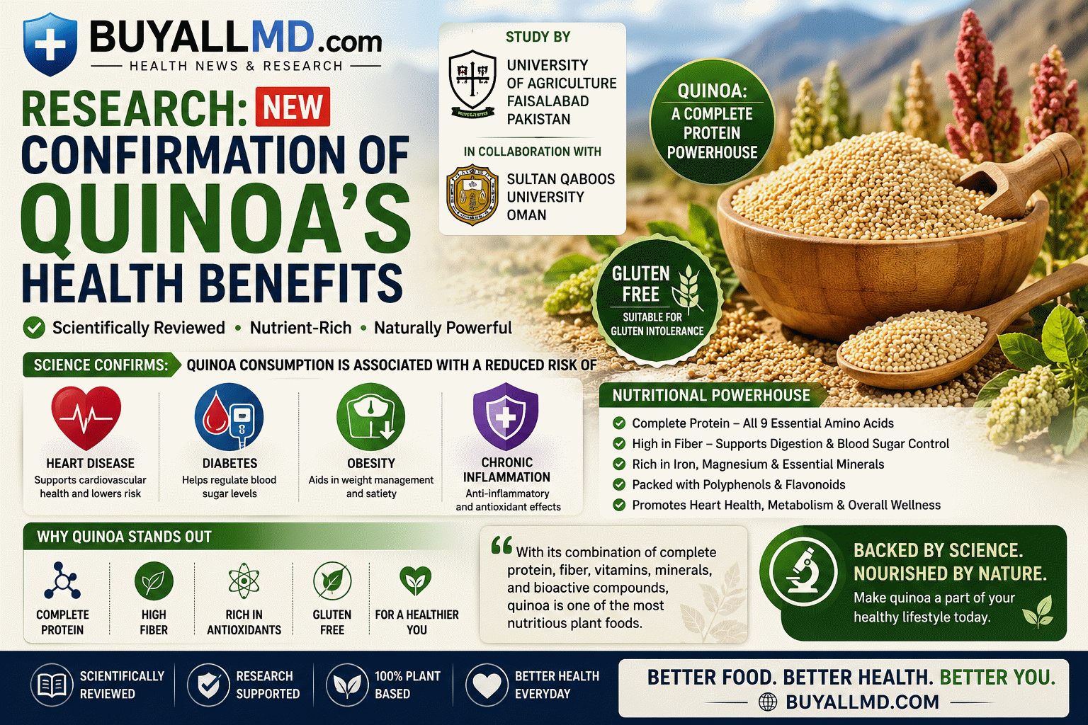 Quinoa — complete protein superfood with health benefits for diabetes, heart disease, and weight management