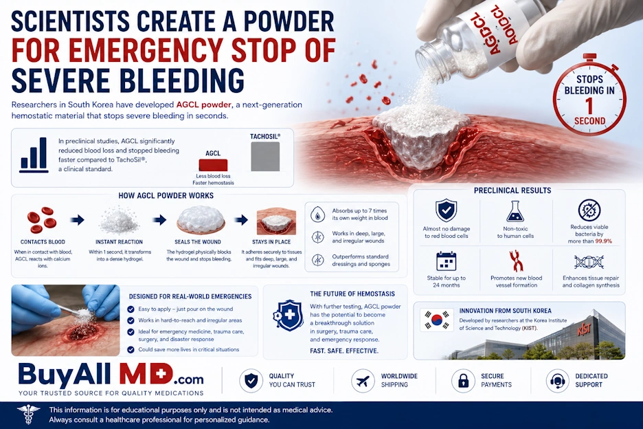 AGCL hemostatic powder — new technology for emergency bleeding control developed by Korean scientists