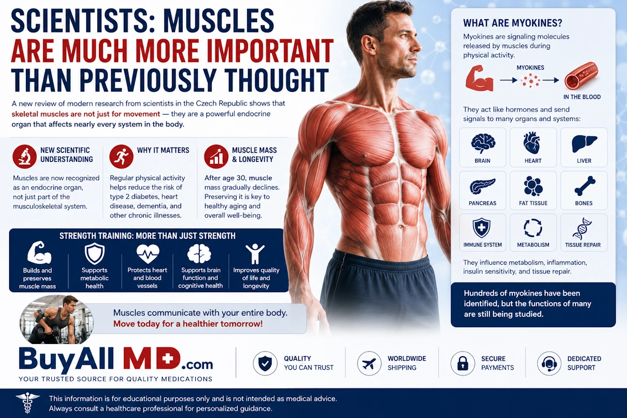 Muscles as an endocrine organ — myokines released during exercise affect the brain, heart, liver, and immune system