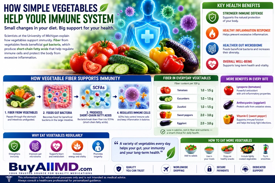 Vegetables support immune system through dietary fiber and gut microbiome — University of Michigan research