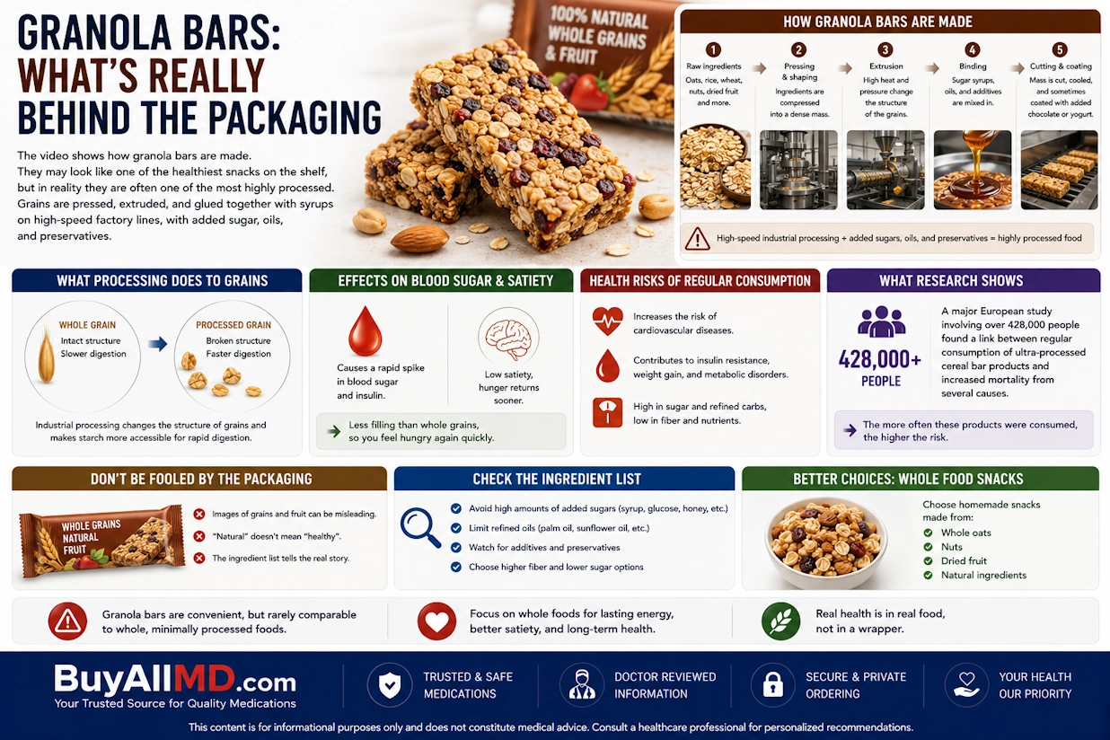Granola bars — ultra-processed snacks with misleading packaging, high sugar, and rapid blood sugar spikes