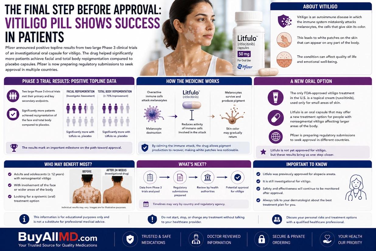 Pfizer vitiligo pill — JAK inhibitor shows success in clinical trials, bringing repigmentation to patients with widespread vitiligo