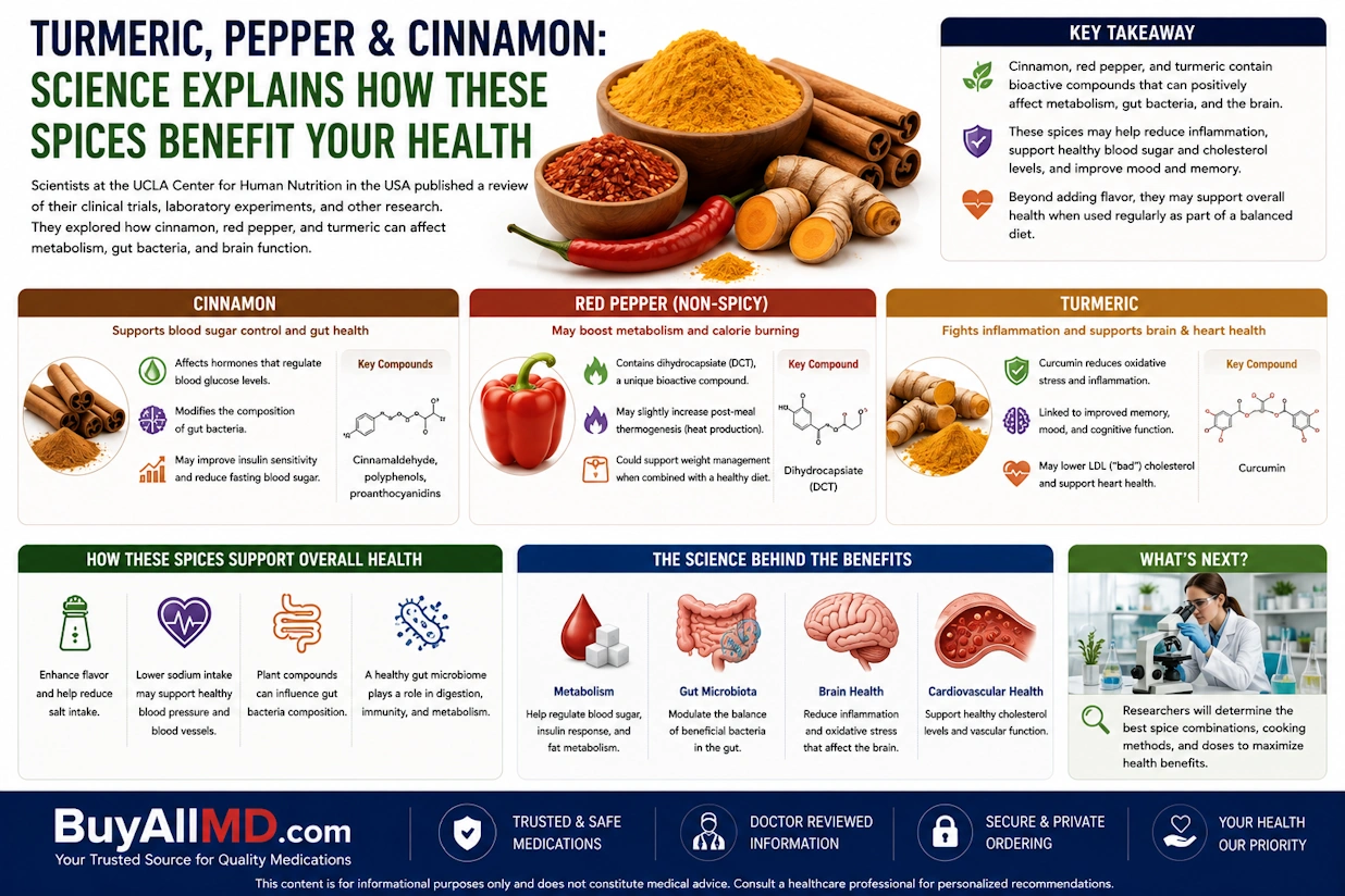 Turmeric, cinnamon, and red pepper — UCLA study reveals mechanisms behind their metabolic and cognitive health benefits